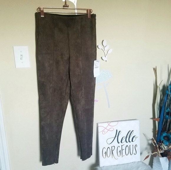 Zara Faux Suede Nude Skinny Pants New - Picture 4 of 8